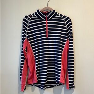 RLX Ralph Lauren Striped Long Sleeve Quarter Zip Top with Pink Accents